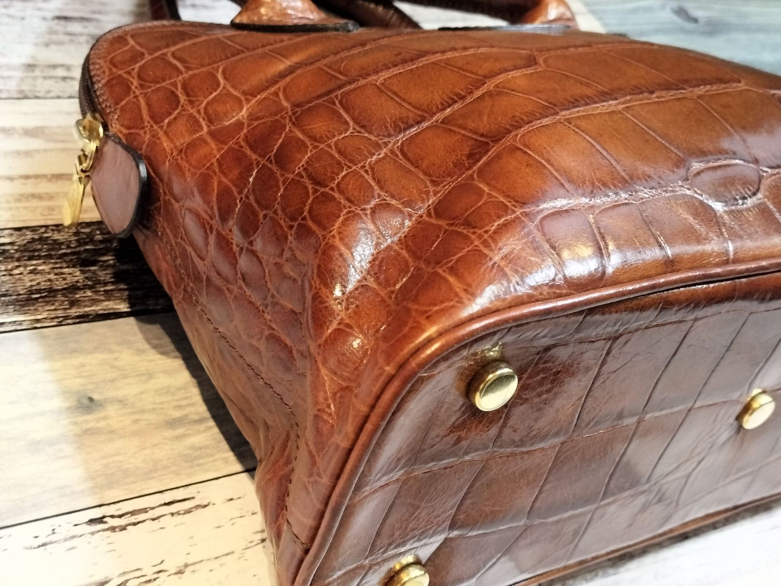 BALLY】バリー クロコ型押し ヴィンテージ レザー ハンドバッグ