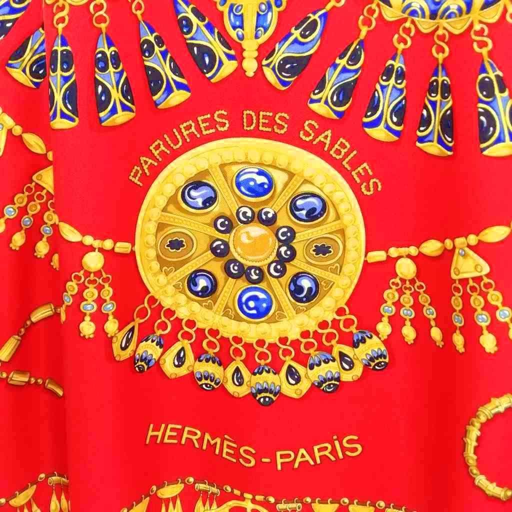 エルメス HERMES PARURES DES SABLES シルク ニット 切替 ポロシャツ トップス ヴィンテージ 長袖 M レッド