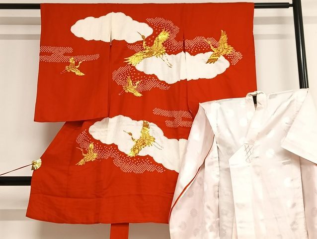 平和屋-こころ店七五三　女の子　5歳　祝着　襦袢セット　駒刺繍　絞り　飛鶴霞文　洗える着物　AAAK5743Boa