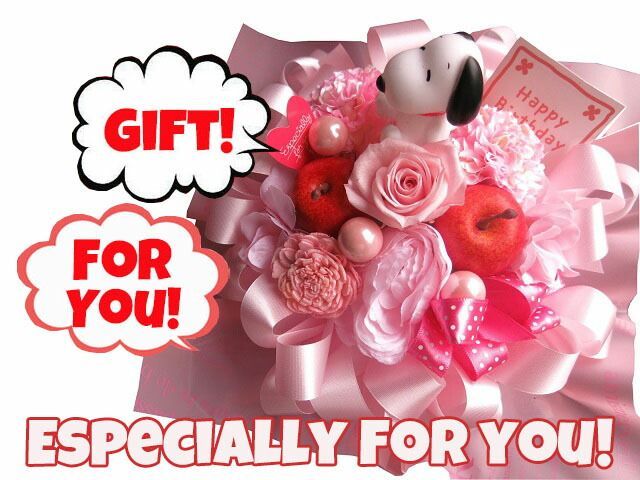 誕生日プレゼント スヌーピーマスコット 花束風 ラテ プリザーブドフラワー入りギフト ケース付き スヌーピーマスコットカラー・種類はおまかせ