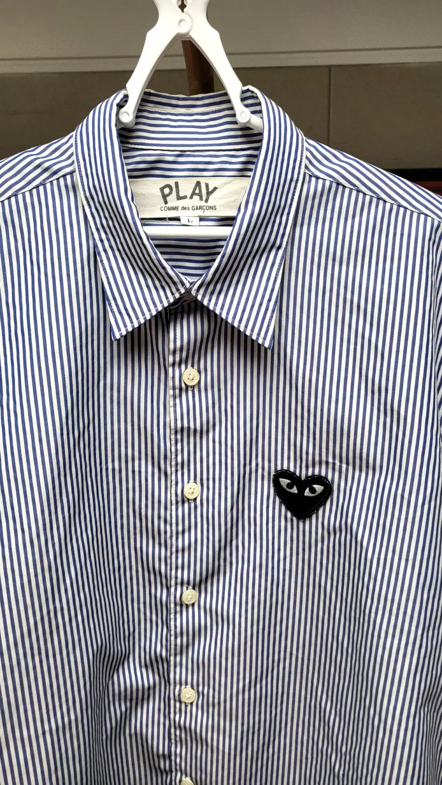  コム デ ギャルソン PLAY ストライプ シャツ ブルー L 七分 長袖カットソー トップス
