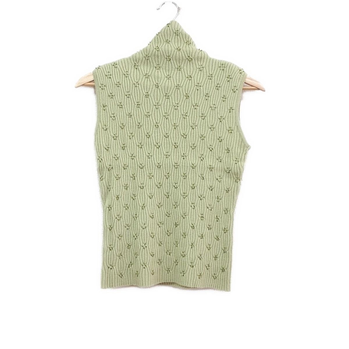 FOXEY フォクシー ノースリーブセーター サイズ40 M レディース - 12529 ライトグリーン ハイネック|カシミヤ|ビーズ