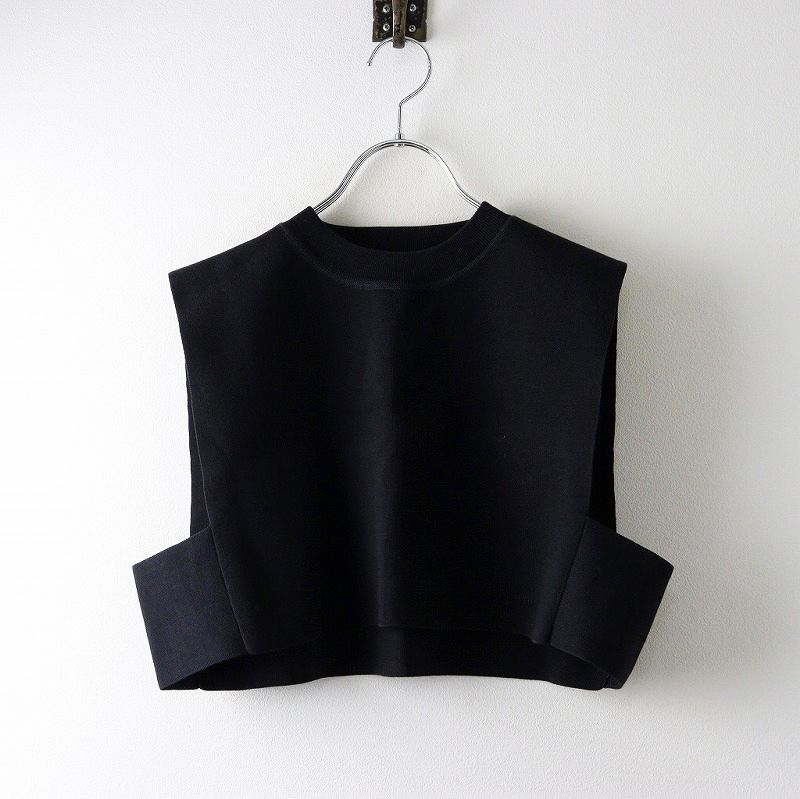 ハイク HYKE 221-11260 CREW NECK CROP TOP シルク混ニットベスト トップス ショート丈 ブラック /黒 ロゴ刺繡 重ね【2400014364248】 ハイク HYKE 221-11260 CREW NECK CROP TOP シルク混ニットベスト