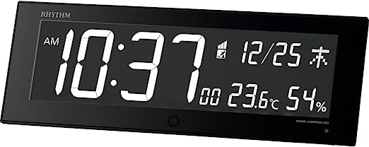 40.0×13.9×2.3cm ブラック リズム(RHYTHM) 大型 掛け時計 電波時計 デジタル カラー グラデーション LED 365色 表示  黒 Iroria G 8RZ184SR02 ::13253