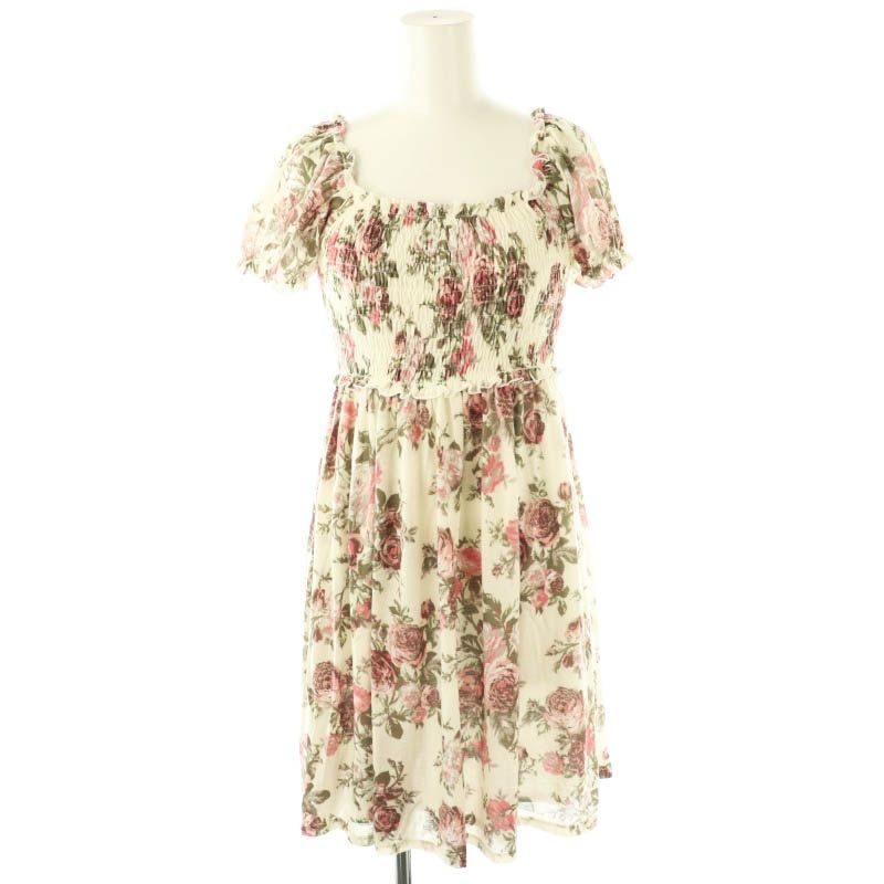 レストローズ L'EST ROSE 花柄 シャーリングワンピース ひざ丈 2
