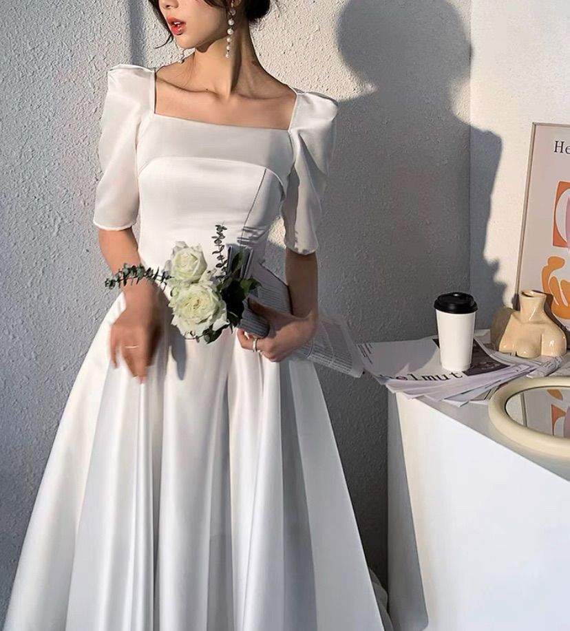 パーティードレス フレア スクエアネック ミニ 結婚式 韓国 パーティードレス 黒 韓国 シースルー 長袖 袖あり ミニ リボン