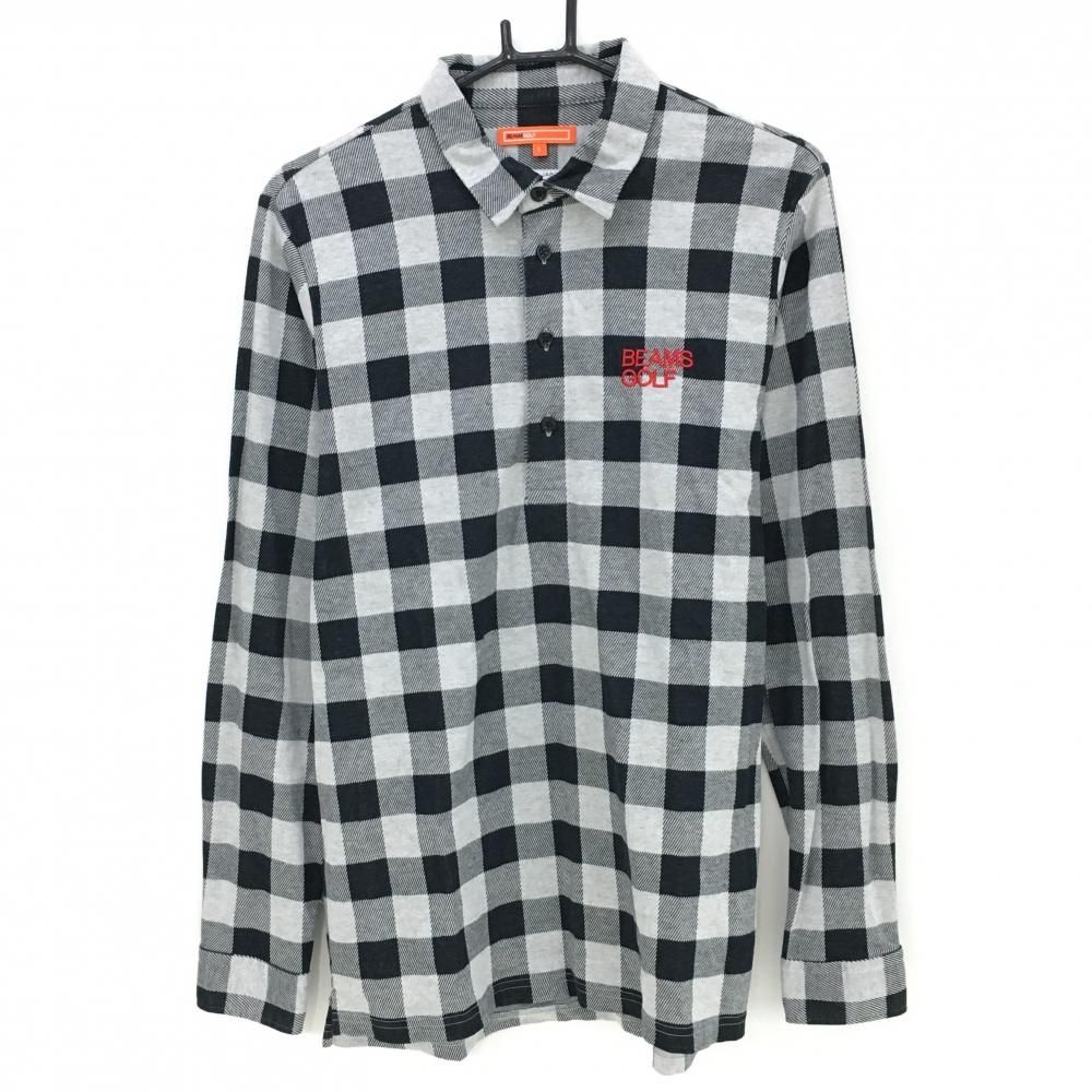 超美品】ビームスゴルフ 長袖ポロシャツ 黒×ライトグレー ギンガム
