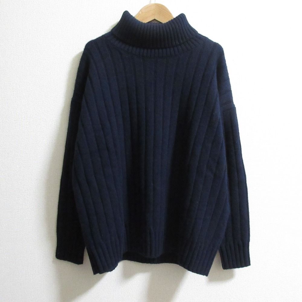 22AW ebure エブール Low Gauge Cashmere Turtle Neck Pullover カシミヤ ロングスリーブ リブニットセーター ネイビー レディース 古着