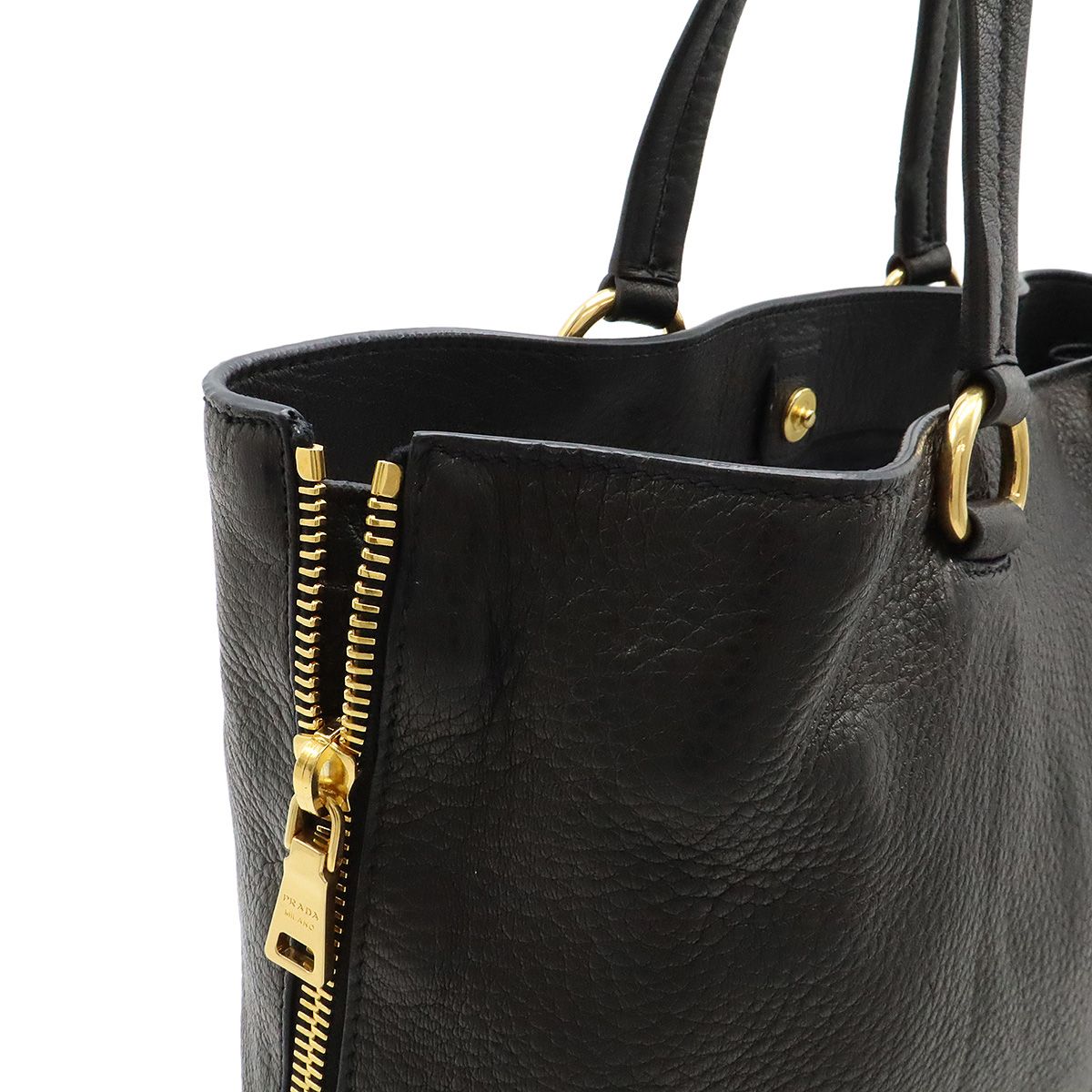 PRADA プラダ 鹿革 ディアスキン レザートートバッグ ブラック PRADA プラダ 鹿革 ディアスキン レザートートバッグ ブラック
