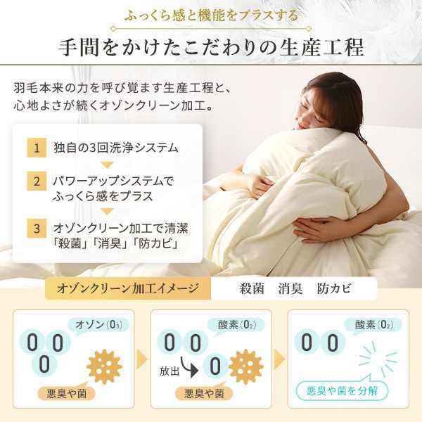 ハンガリー産ホワイトダック羽毛布団 ダブル ロイヤルゴールド 清潔美