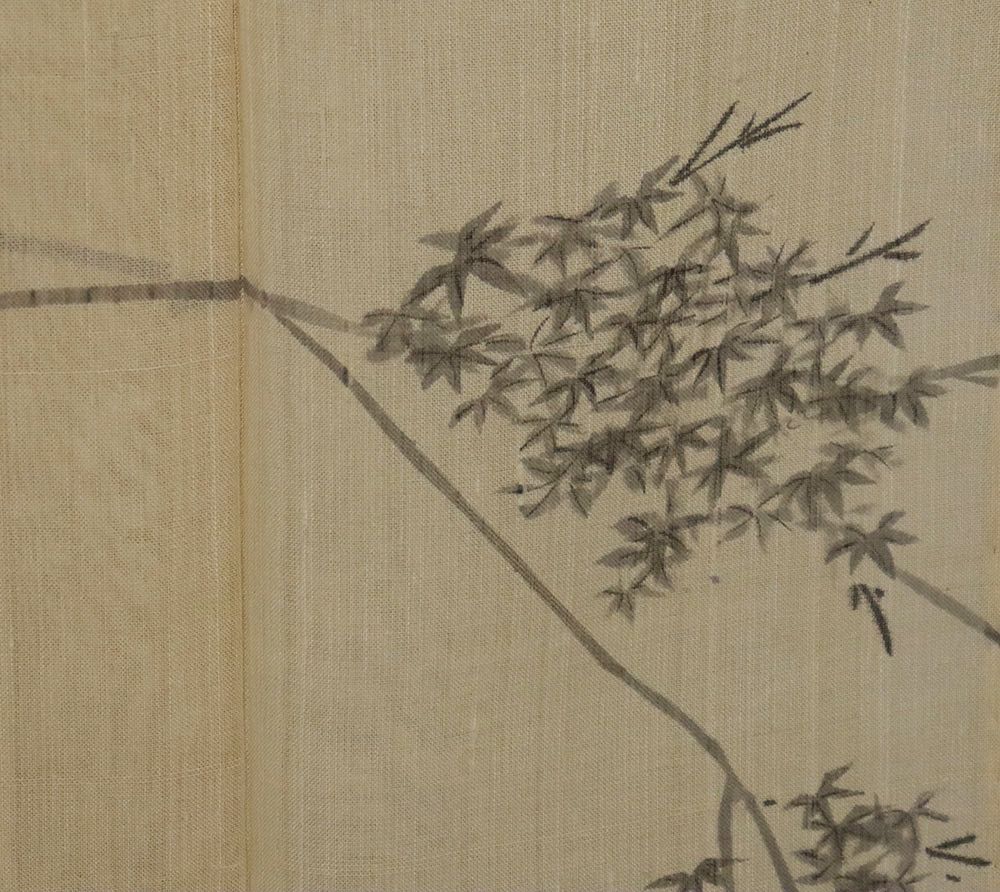 紗紬 訪問着 正絹 ベージュ 水墨画 紅葉 流水 Mサイズ ki30910