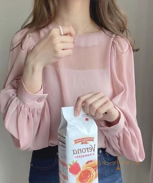 シアーブラウス バルーンスリーブ Point10倍! ブラウス Tシャツ Uネック 透ける 可?い ゆったり Tシャツ レディース 体型カバー シアーブラウス バルーンスリーブ ブラウス Tシャツ Uネック