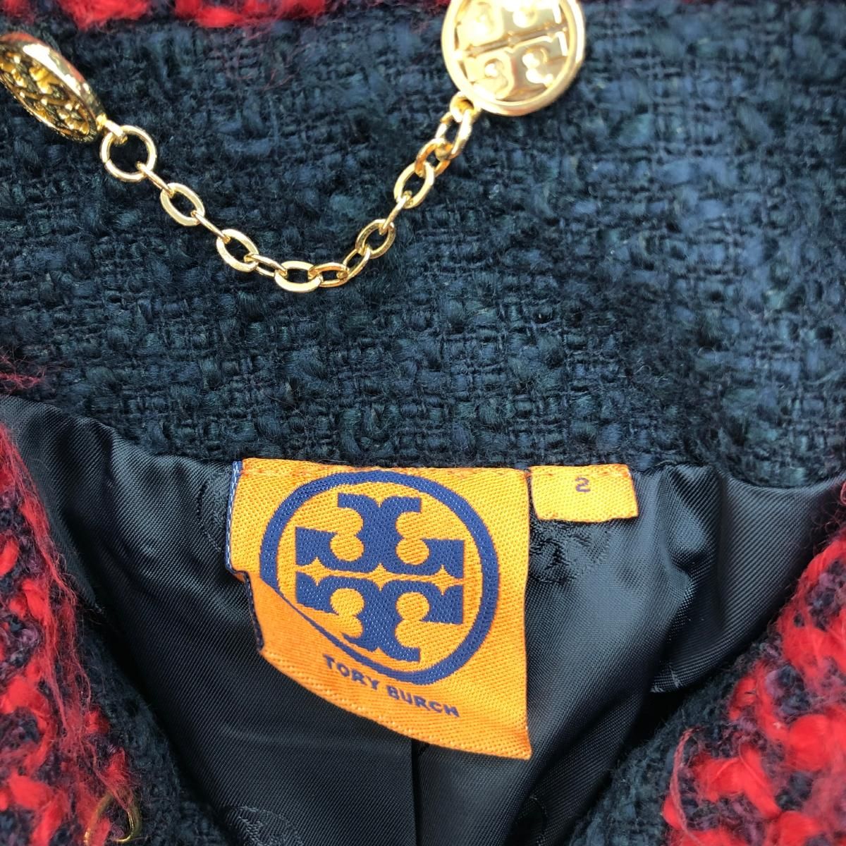 良好 TORYBURCH トリーバーチ コート サイズ:2 レッド/ネイビー 