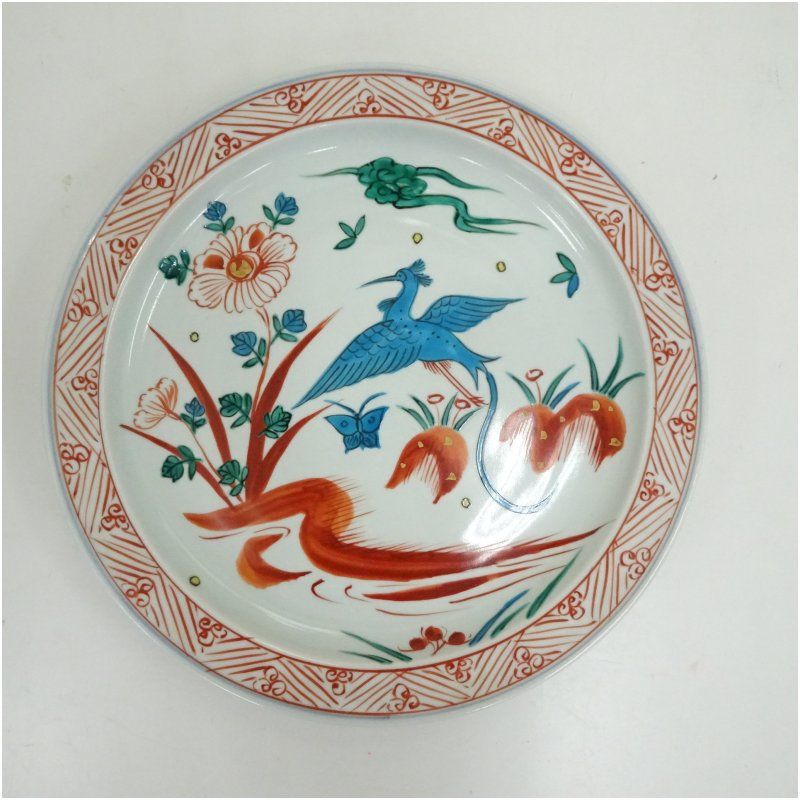 七代 加藤幸兵衛造 呉須赤絵花鳥文大皿 共箱 食器 器 おしゃれ かわいい 料理 骨董 刺し身 魚料理 レトロ ワンプレート 和食 洋食 来客