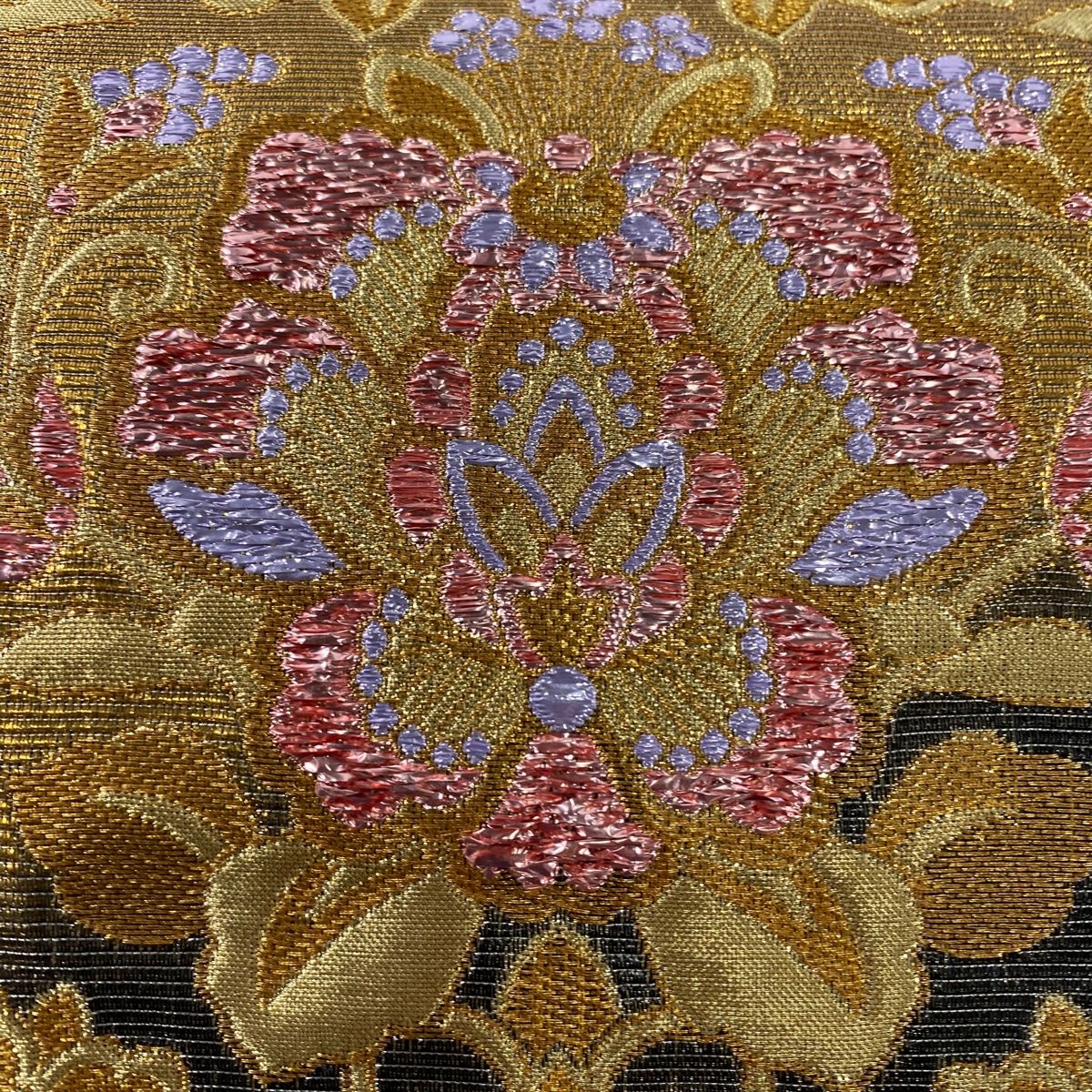 袋帯 秀品 花唐草 金糸 箔 金色 六通 正絹