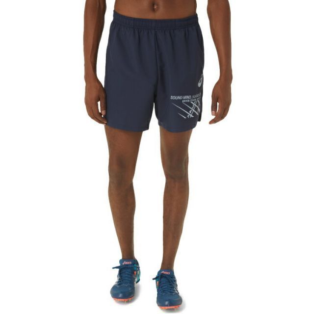 asics アシックス MEN FINISH LINE GRAPIHC 6 ミッドナイト XS 2091A613 400 | スポーツ スポーツウェア 陸上 ランニング ジョギング マラソン ウーブンパンツ ショートパンツ パンツ ズボン 6インチ丈 ドラ