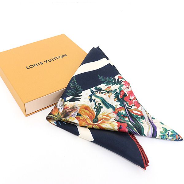 ルイヴィトン カレ70・LV ブーケ スカーフ ネイビー/マルチカラー  