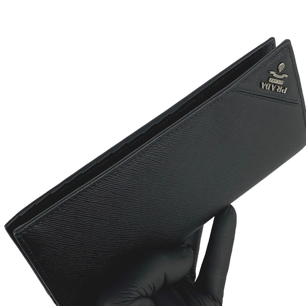 □新同□ プラダ 2つ折り 長財布 サフィアーノ レザー ネロ ブラック  