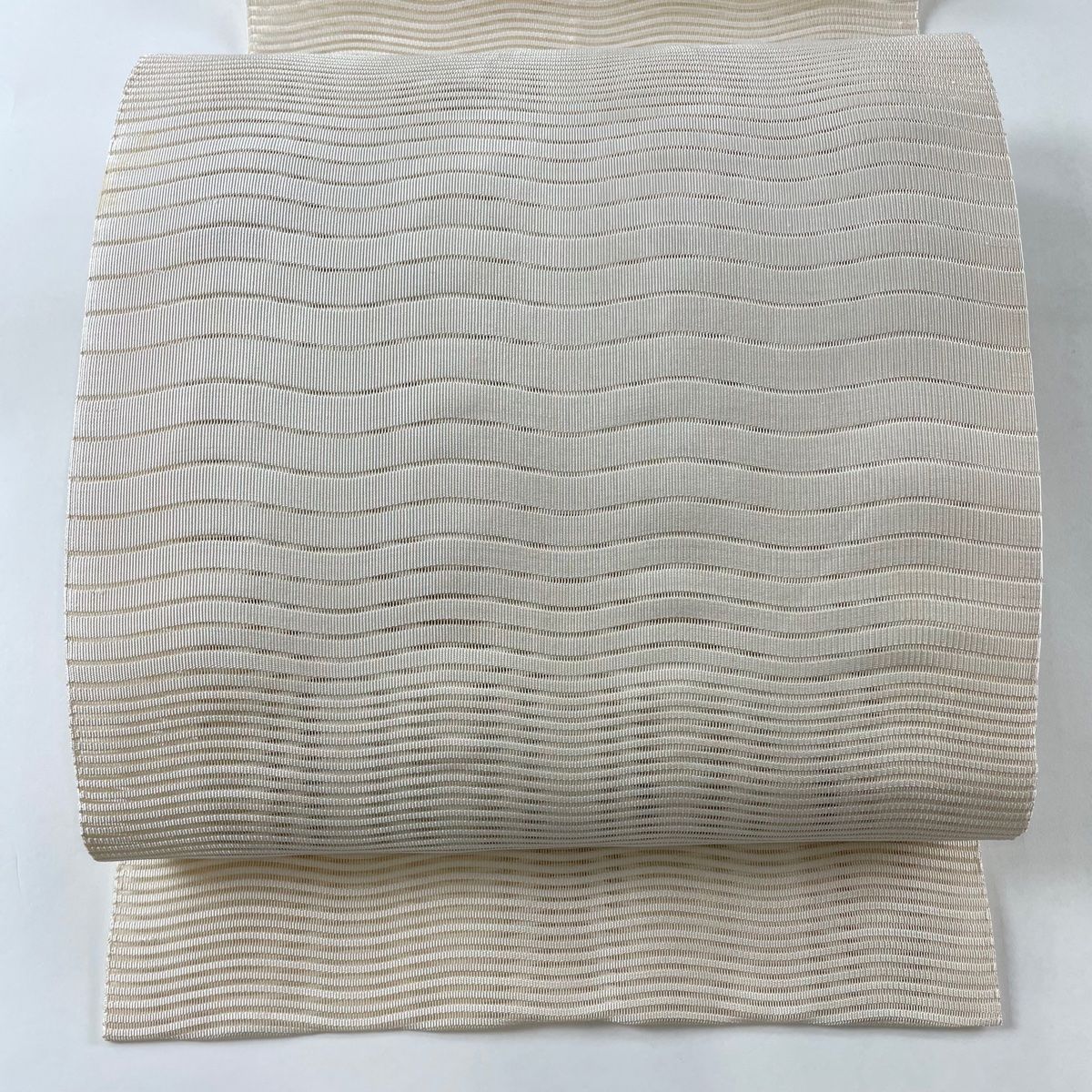 名古屋帯 秀品 夏帯 絽 八寸名古屋帯 松葉仕立て よろけ縞 クリーム 正絹
