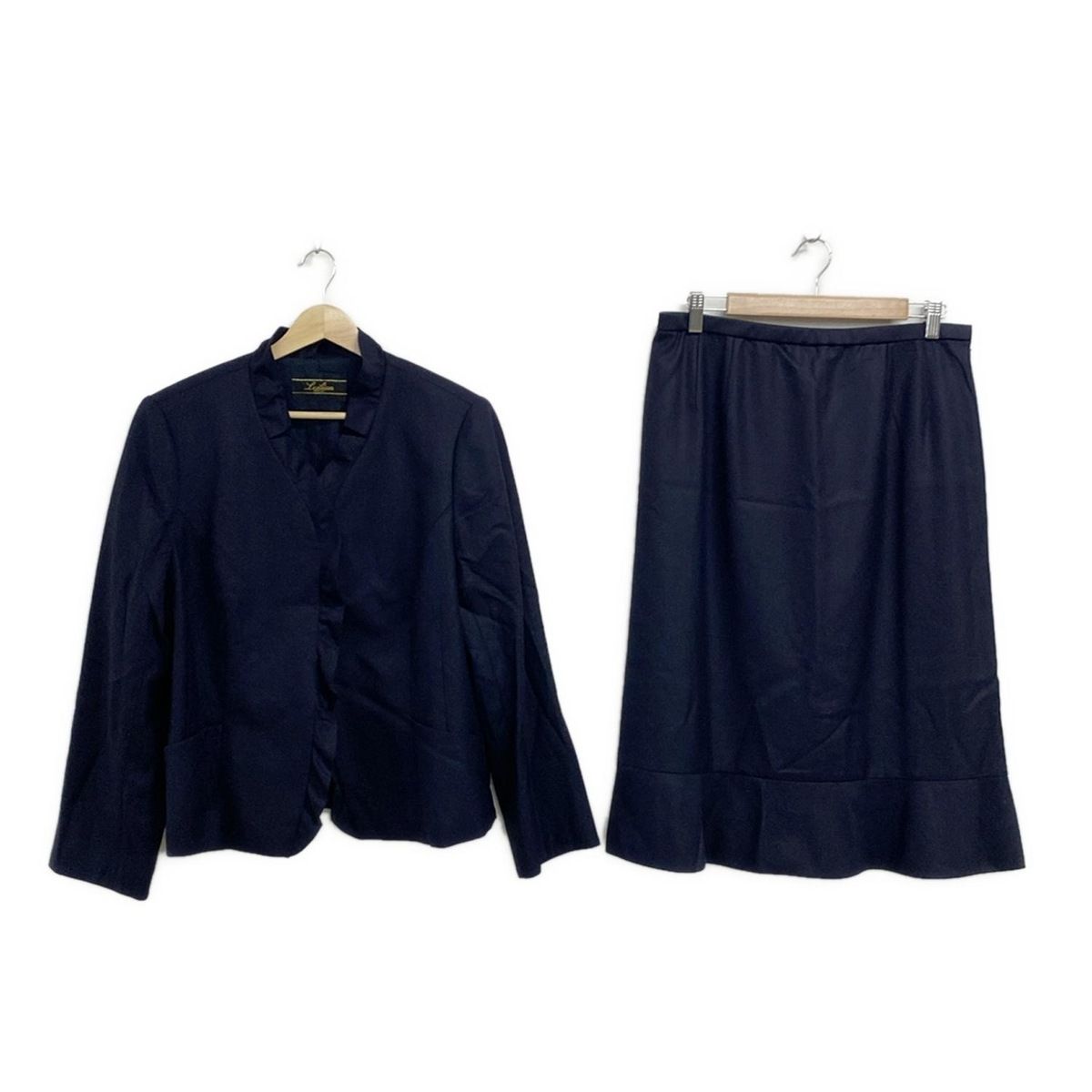 Leilian レリアン スカートスーツ サイズ13 L レディース - ダークネイビー 肩パッド|フリル