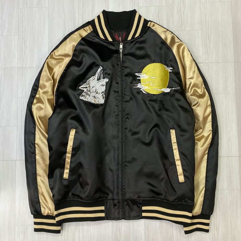 中綿入り Yokosuka刺繍入り スカジャン PUFF SUKAJAN 狼 WOLF 総