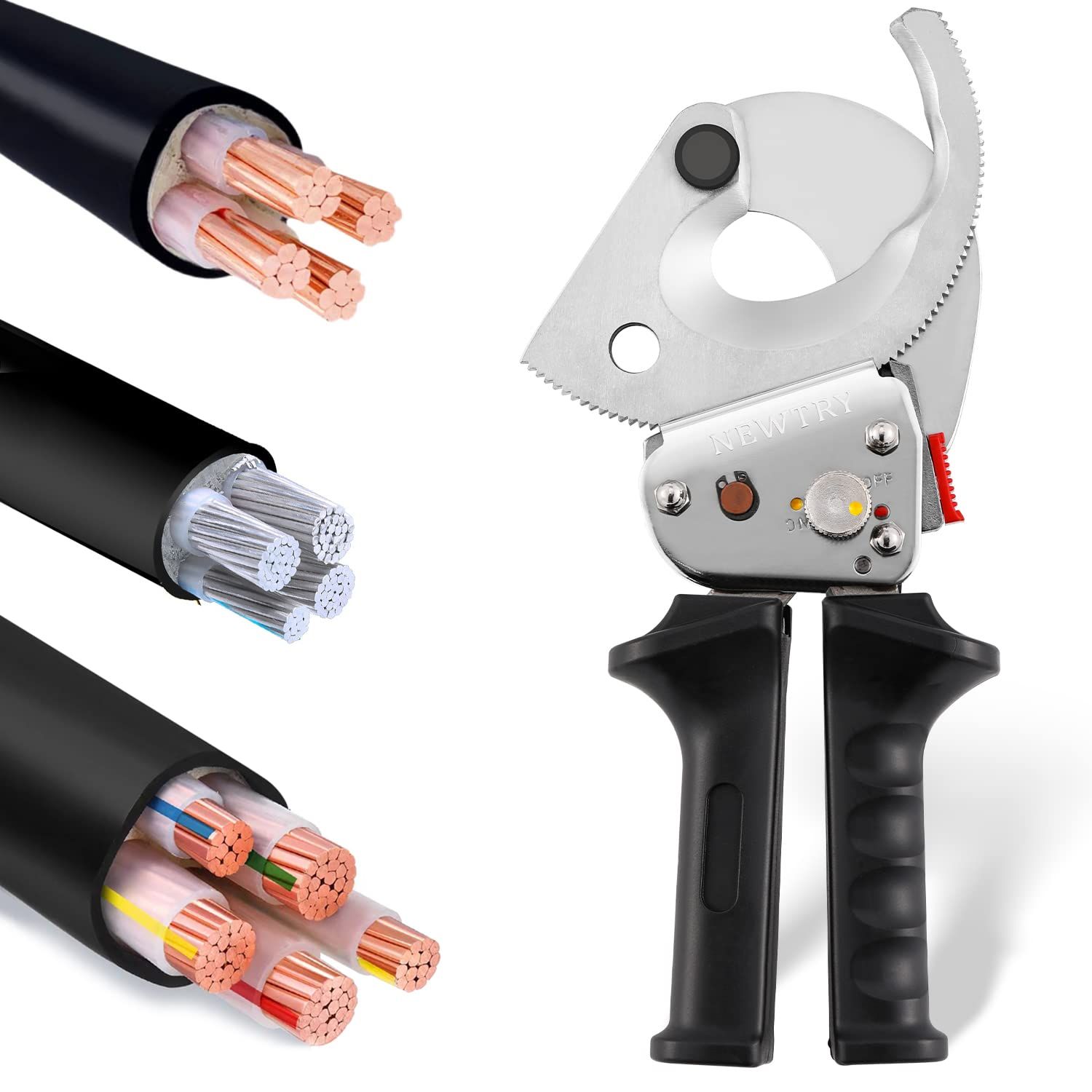 NEWTRY ケーブルカッター ラチェット式 XLJ-D-500 伸縮 な持ち手 ケーブルシザース ケーブルニッパー 切断能力 500mm2以下の銅 アルミケーブル 説明書付き