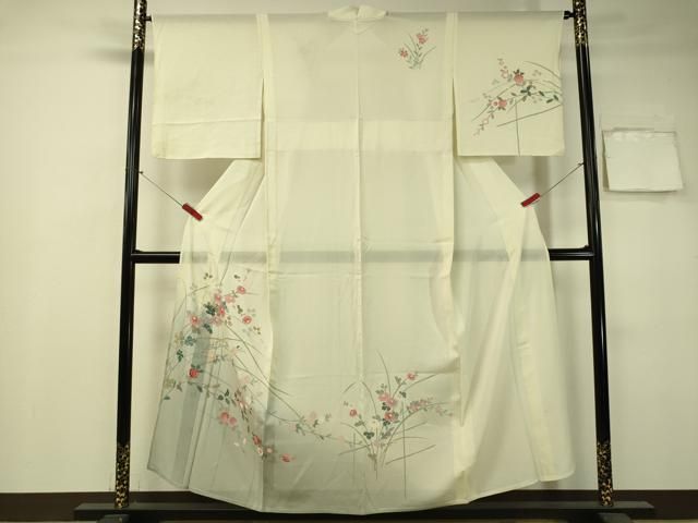 平和屋着物○訪問着 友禅 草花文 暈し染め 鬼しぼ縮緬 正絹 逸品