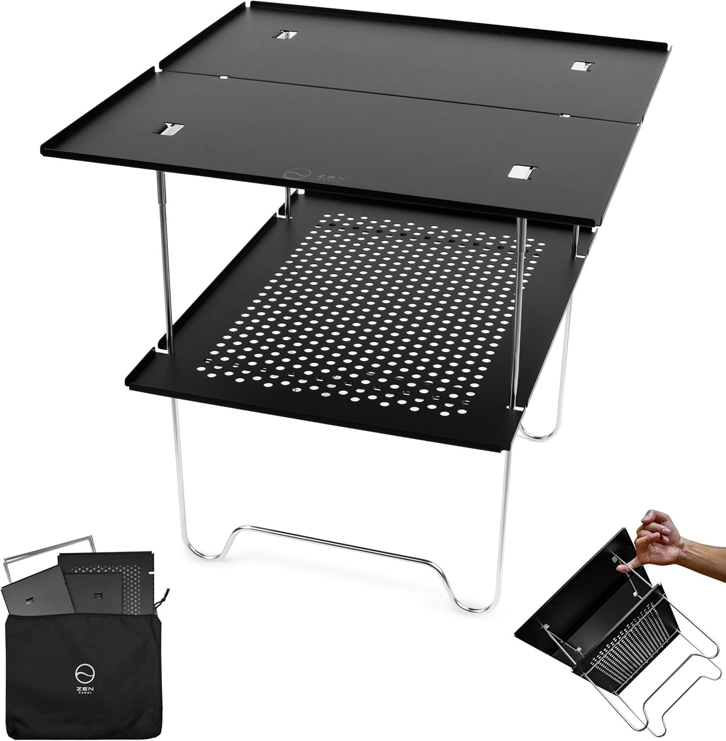 ZEN Camps Air-2 Table アウトドアテーブル ソロキャンプ コンパクト 折り畳み式 アルミニウム 超軽量566g ブラック ブラックロゴ 本体