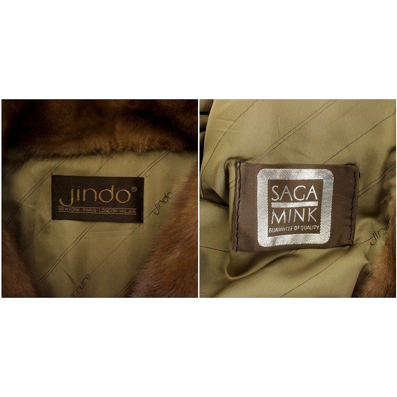 美品 jindo SAGA MINKダークブラウン 銀サガ 本毛皮 ファーコート サガミンク SAGA MINK ジンドゥ Jindo 銀サガ ファーコート ハーフ