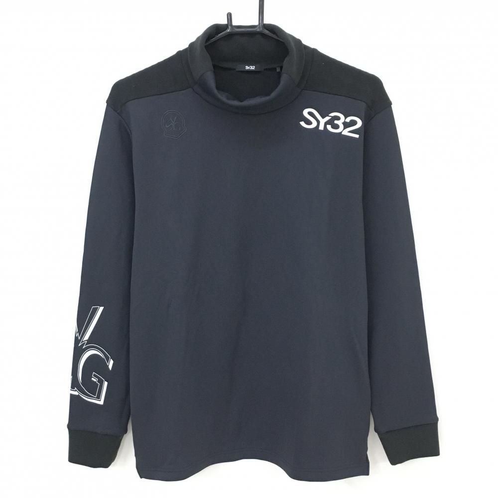 SY32 長袖ハイネックシャツ 黒×白 ネック一部フリース 裏起毛 メンズ M ゴルフウェア 2025年モデル SY32 BY SWEET YEARS