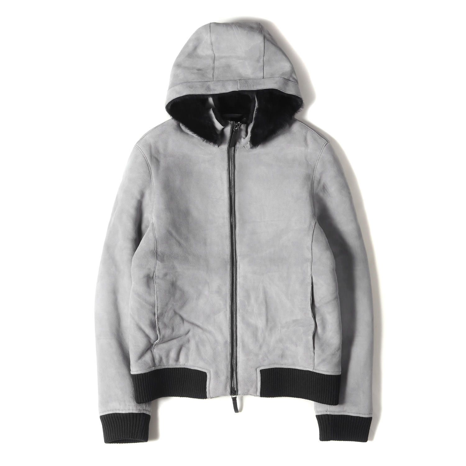 EMPORIO ARMANI エンポリオアルマーニ ジャケット サイズ:50 19AW フーディー ダブルジップ シープ ムートン ジャケット 91B16P 91P20 アウター ブルゾン 裏ボア ライトグレー ブランド【メンズ】