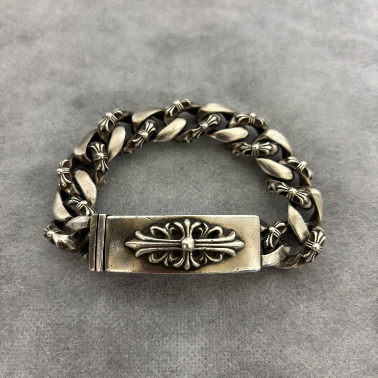 CHROME HEARTS Floral Cross ID Bracelet Classic Chain クロムハーツ 