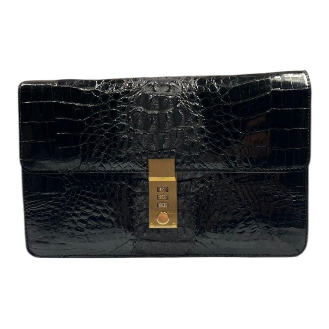 リアルクロコダイル クラッチバッグ ダイヤルロック ゴールド金具 シャクインクロコ