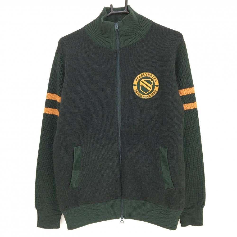 SALE価格【美品】パーリーゲイツ ニットジャケット グリーン×オレンジ 袖2ライン モヘヤ混  メンズ 5(L) ゴルフウェア PEARLY GATES