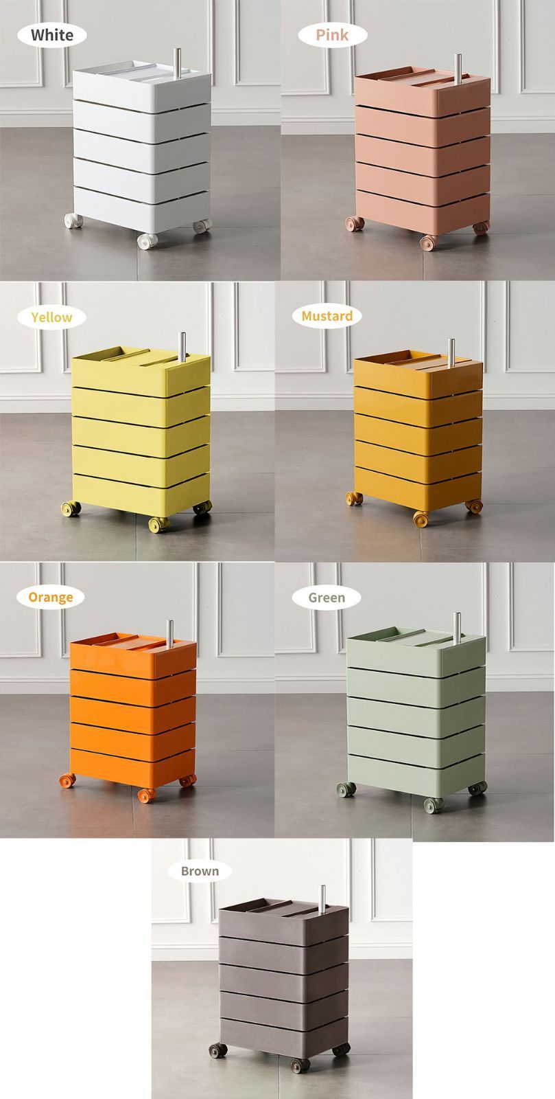 大人気！韓国インテリア スライドワゴン キャスター付き 5段 カラー