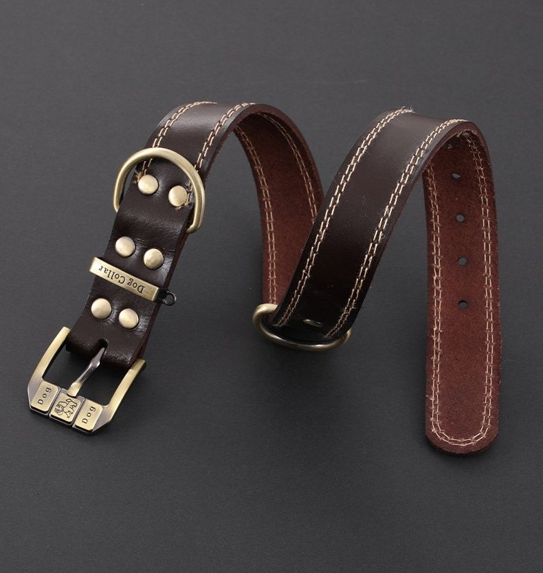 本革首輪＋本革リード 　新品　中型犬〜大型犬 中型犬・大型犬・超大型犬用 首輪 カウレザー 最高級本革