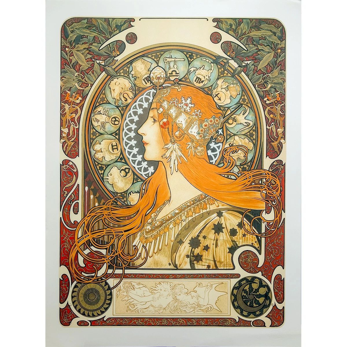 【高級額装】ミュシャ詩 ナンバー入り 版画 ミュシャ 「桜草（大）」 リトグラフ 額入り 大型絵画