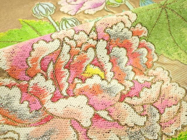 平和屋着物●極上　龍村晋謹製　六通柄袋帯　花唐草　金糸　逸品　DZAB4824kh6 平和屋本店○極上 龍村美術織物 龍村製 六通柄 本袋帯 唐織 金更紗大