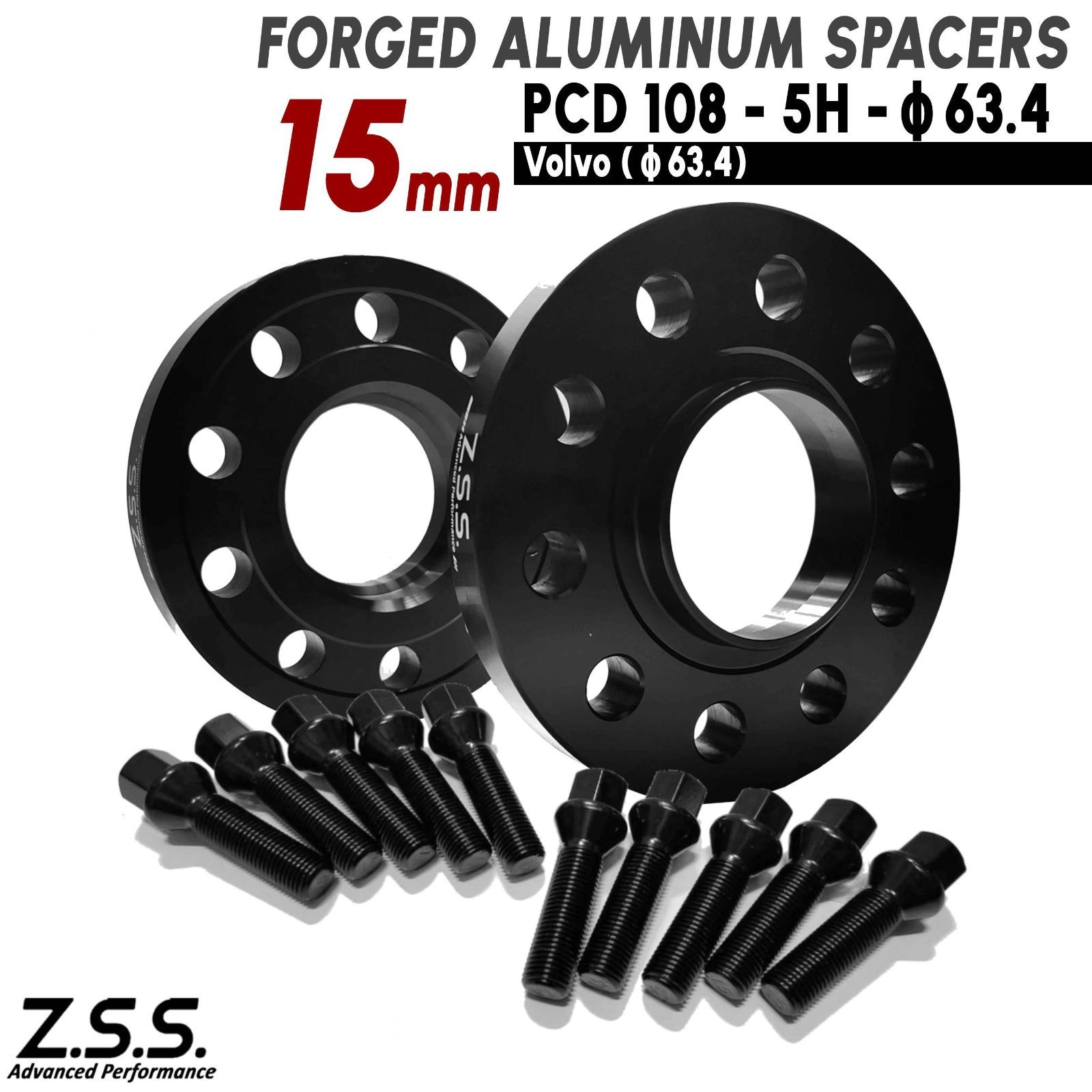 Z.S.S. AP ボルボ VOLVO XC40 (2017~) XC60 (2017~) XC70 (07~16) XC90 (15~) 15ｍｍ スペーサー PCD108 5穴 5x108 ハブ径 63.4φ ボルト付