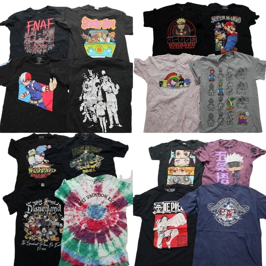 古着卸 キャラクター 半袖Tシャツ 16枚セット メンズ S |M ワンピース 鬼滅の刃 サンリオ ヒロアカ ディズニー 古着 NA7737