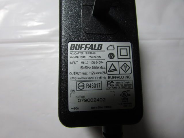 M0150【中古】 BUFFALO WA-24C12U 12V 2A ACアダプター☆通電