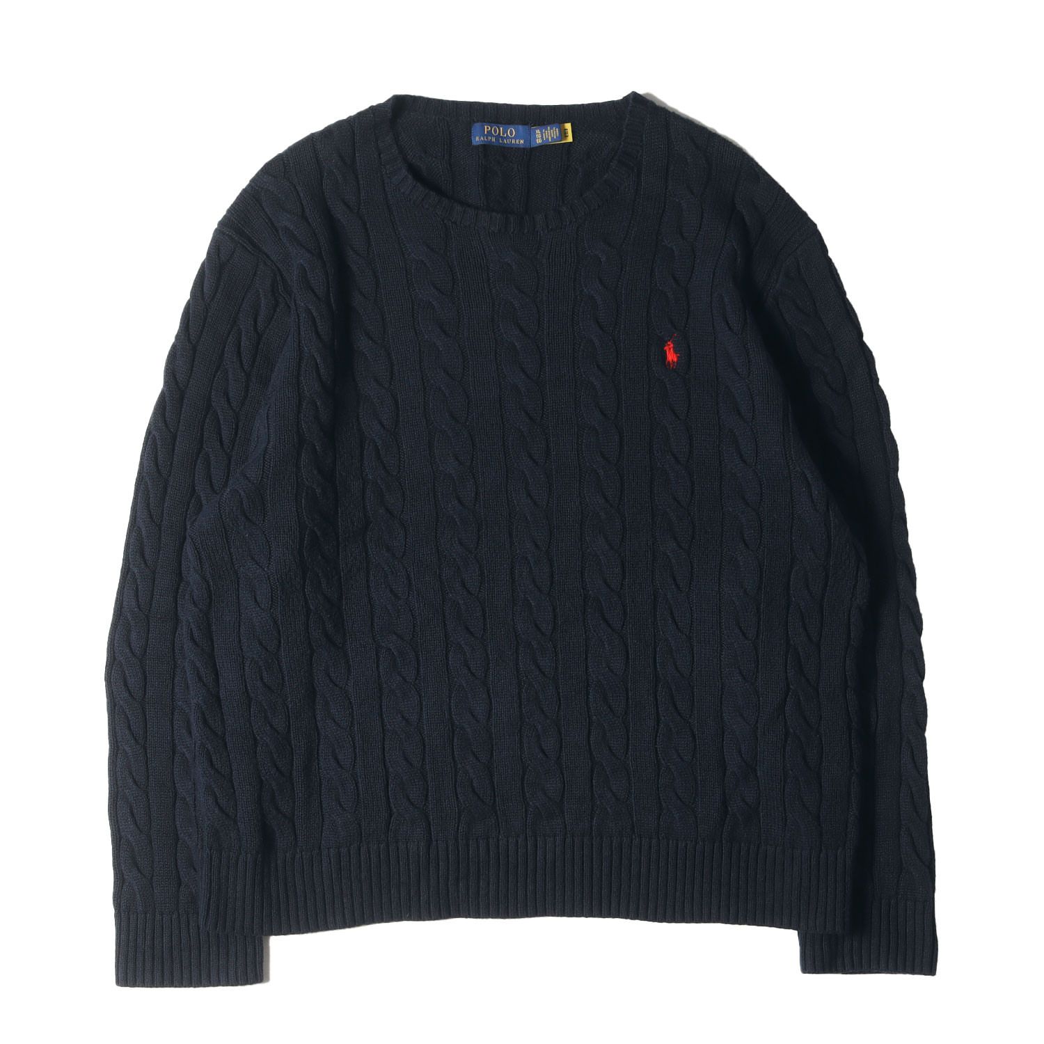 美品 POLO Ralph Lauren ポロ ラルフローレン ニット サイズ:XL 現行モデル ケーブル編み コットンニット セーター ネイビー 紺 トップス プルオーバー 長袖【メンズ】