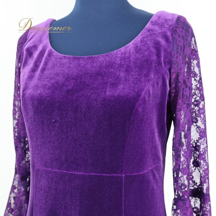 フラダンス 衣装 ワンピース ドレス パープル系 u ino! フラ ダンス ベロア レース 花 紫 感 光沢 長袖 鮮やか ハワイアン アロハ uino ハワイ製 透け感 上品 華やか かわいい