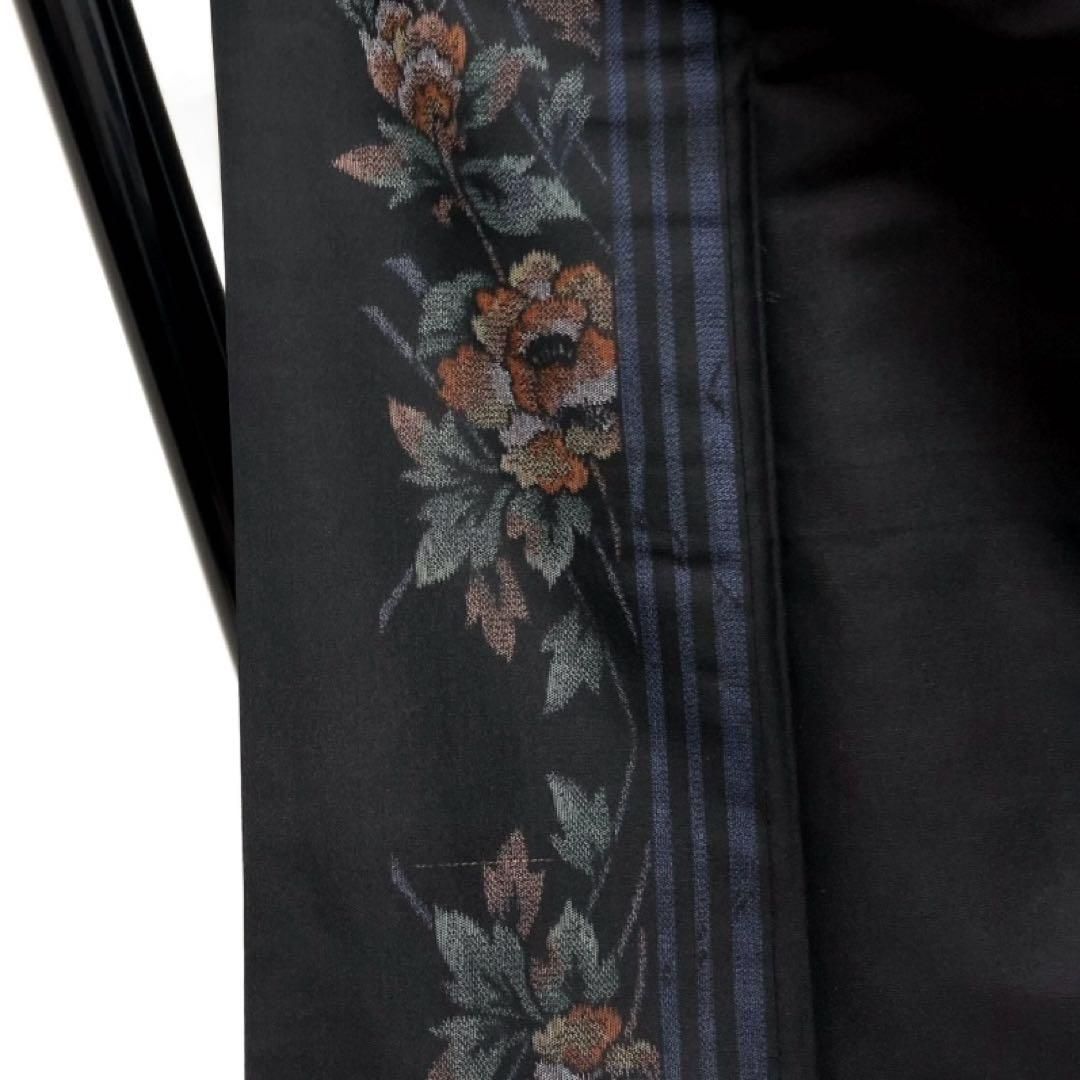 小紋 大島紬 縦縞 牡丹 黒地 追っかけ 着物 092a d - メルカリ