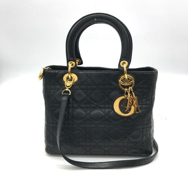 クリスチャンディオール　レディディオール　カナージュ　牛革　ブラック　ビンテージ 極美品 Christian Dior クリスチャンディオール レディ