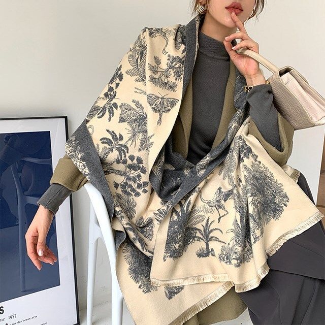 HOUSE OF LOTUS ボタニカル柄　カシミア　大判　ストール　マフラー レディース 北欧風 ストール カシミア風 植物柄 大判 ボタニカル