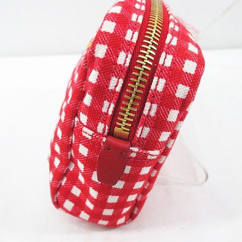 プラダ PRADA メイクポーチ ギンガムチェック 赤系 レッド キャンバス