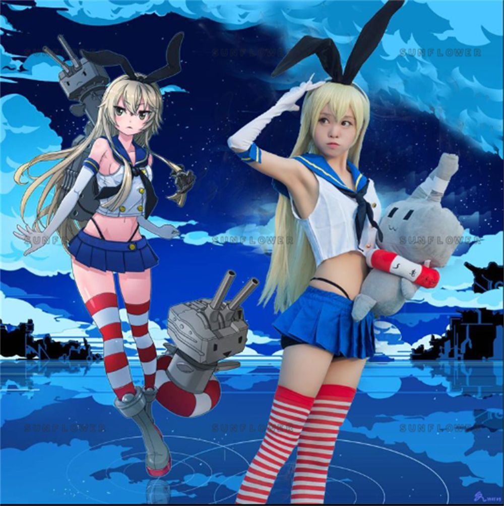ウィッグ付き 艦隊これくしょん 島風 コスプレ 9点セット