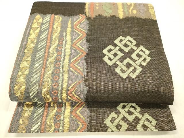 平和屋着物●六通柄袋帯　抽象文様　あん工房　金糸　正絹　逸品　DAAX8732cm 平和屋着物○六通柄袋帯 抽象文様 あん工房 金糸 正絹 逸品 DAAX8732cm