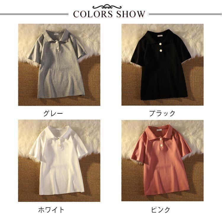 ポロシャツレディースカットソー半袖トップス半袖tシャツゆったり綿100％コットン100％仕事シンプル無地カジュアル